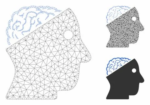 Open Brain Vector Mesh Carcass Model and Triangle Mosaic Icon Stock Illustration