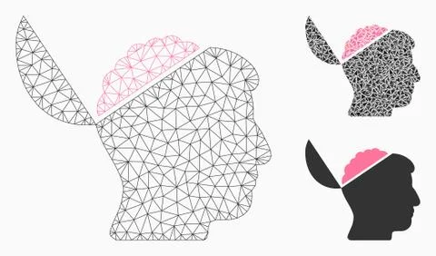 Open Brain Vector Mesh Wire Frame Model and Triangle Mosaic Icon Stock Illustration