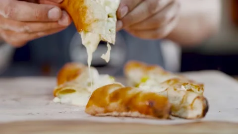 Open bread pie with cheese and egg yolk. Georgian cuisine. Stock Footage 190594226