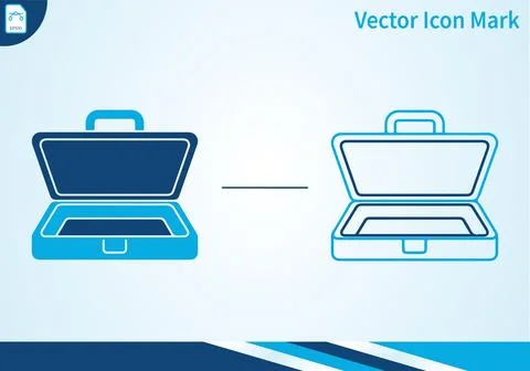 Open briefcase icons solid and outline isolated. Illustrazione stock
