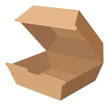 Open Brown Cardboard Clamshell Burger Box Vector Illustration Stock Illustration