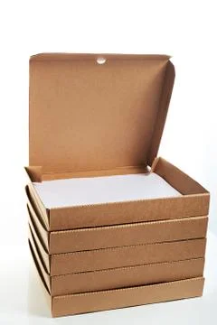 Open brown pizza box Stock Photos