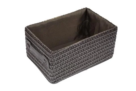 Open brown wicker box on white background Stock Photos