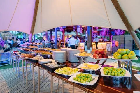 Open buffet under tents Stock Photos