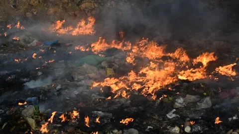 Open Burning of Waste and Trash with Smoke Stock Footage 325789356