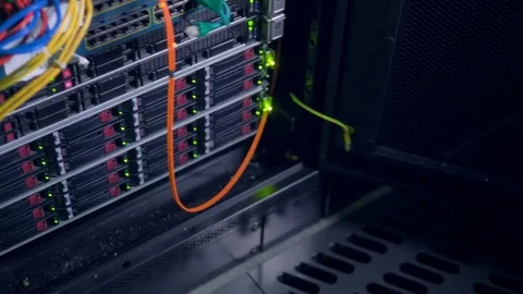 An open cabinet in a data center with memory blocks. Stock Footage 78368949
