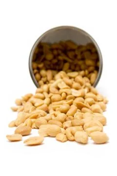 Open Can of Peanuts Isolated on a White Background 스톡 사진