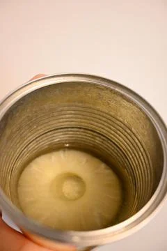 Open can of pineapple slices Stock Photos