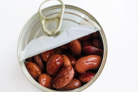 Open can of red beans Foto stock