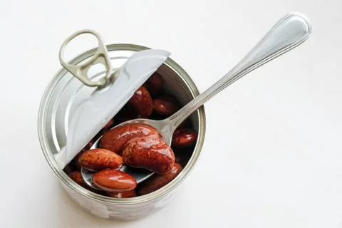 Open can of red beans Foto stock