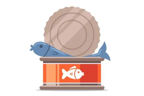 Open canned fish on a white background. Stock Illustration