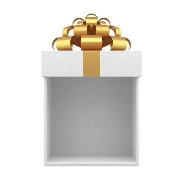 Open cap empty white elegant wrapped squared gift box top view realistic 3d t Stock Illustration