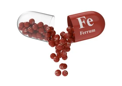 Open capsule with ferrum from which the vitamin composition is pouring Stock Illustration