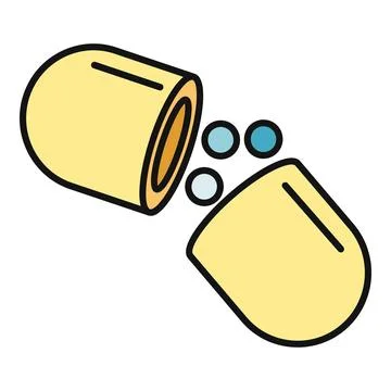 Open capsule losing internal medicine particles vector Illustrazione stock