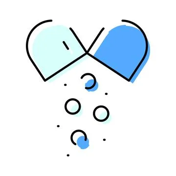 Open capsule releasing medication particles flat line style icon Illustrazione stock