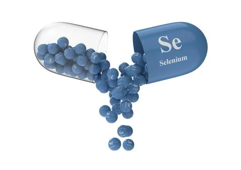 Open capsule with selenium from which the vitamin composition is pouring Stock Illustration