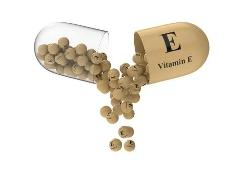 Open capsule with vitamin E from which the vitamin composition is pouring Stock Illustration