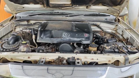 Open Car Hood Displaying Engine Details and Vehicle Mechanics Stock Footage 307659966