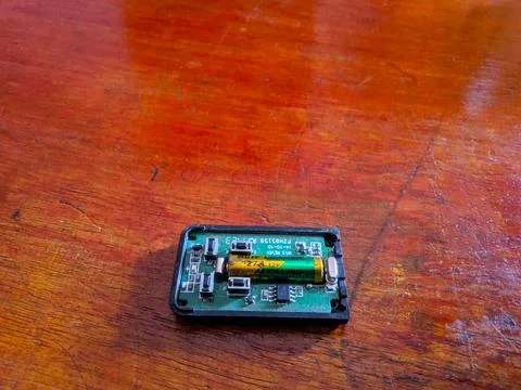 Open Car Remote Control Key Fob Circuit Board with Battery Stock Photos