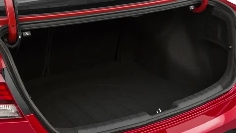 Open car trunk close up Black Sapphire Metallic 2019 Hyundai Elantra Limited Stock Footage 160041967