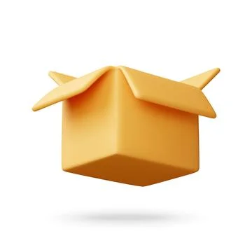 Open cardboard box 3d render icon. Illustrazione stock