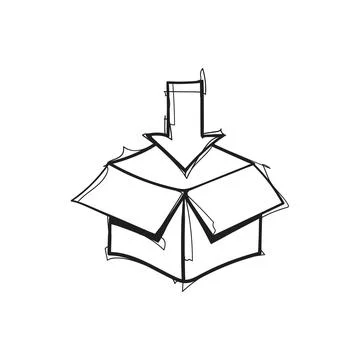 Open Cardboard Box with Arrow Inside Hand Drawn Doodle Vector Illustrazione stock