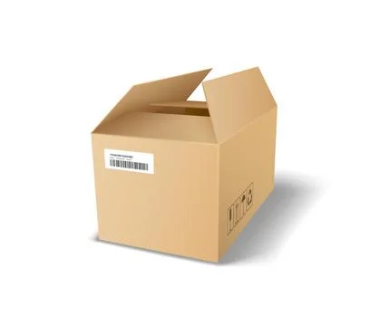 Open cardboard box with barcode and symbols Stock Illustration