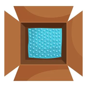 Open cardboard box with blue bubble wrap inside for protection during shippin Stock Illustration