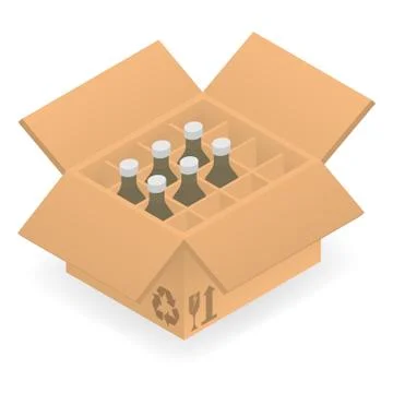 Open cardboard box with bottles inside Stock Illustration