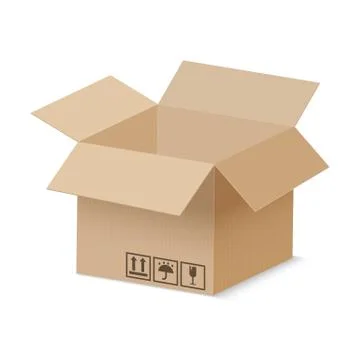 Open cardboard box. Brown vector carton delivery package. Realistic vector Stock Illustration