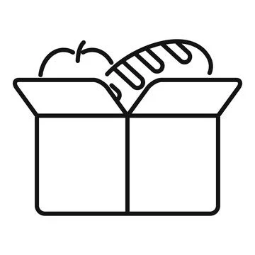 Open cardboard box containing bread loaf and apple for food donation Stock Illustration