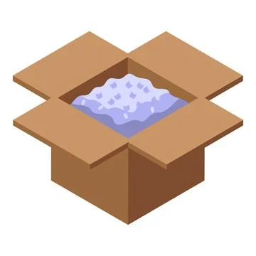 Open cardboard box containing packing peanuts for shipping fragile items 스톡 일러스트