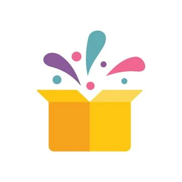 Open cardboard box exploding with colorful confetti 스톡 일러스트