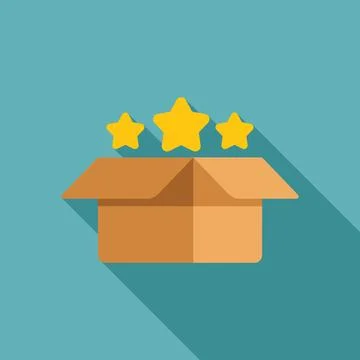 Open cardboard box with five star rating representing customer satisfaction Stock Illustration
