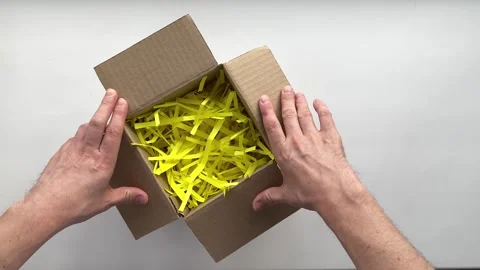 Open the cardboard box. Stock Footage 268595094