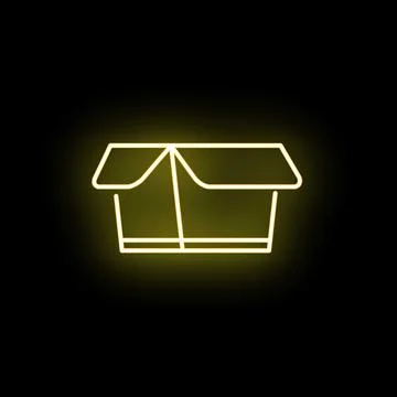 Open cardboard box glowing yellow neon icon Stock Illustration