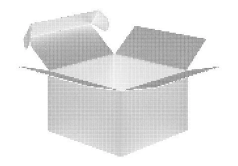 Open cardboard box isolated on white background in halftone dot pattern for.. Illustrazione stock