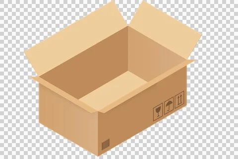 Open cardboard box isometric view isolated on white background Stock Illustration