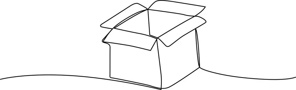 An open cardboard box with its flaps folded back, resting on a wavy surface.. Stock Illustration