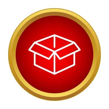 Open cardboard box line icon inside a red circle button Stock Illustration