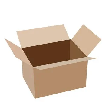Open cardboard box for moving or for sending a parcel at the post office, iso Stock Illustration