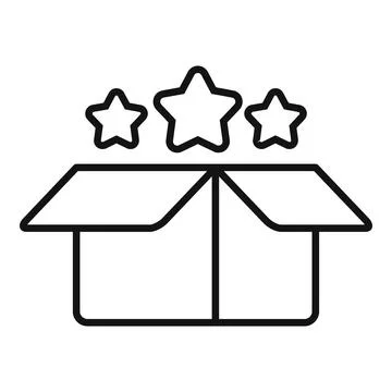 Open cardboard box receiving five star feedback rating Stock Illustration