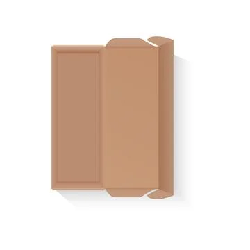 Open cardboard box of rectangular shape, top view of empty parcel with lid Stock Illustration
