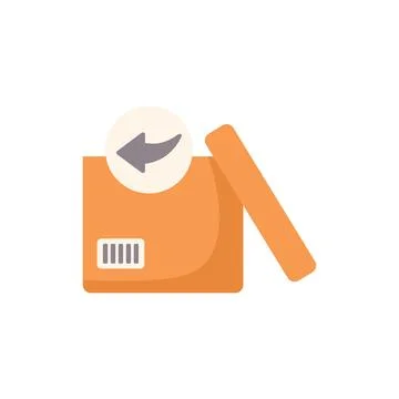 Open cardboard box with return arrow sign representing returned product Stock Illustration