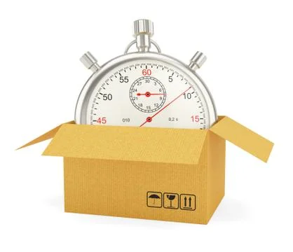 Open Cardboard Box with Stopwatch Illustrazione stock
