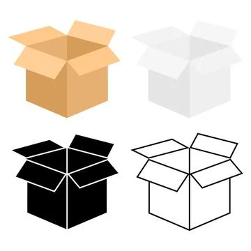 Open cardboard box vector icon set with brown white black and outline イラスト素材