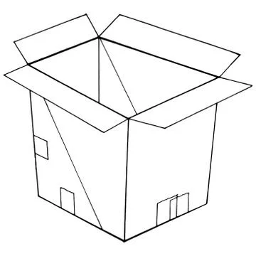 Open cardboard box. Vector illustration of a packing cardboard box. Hand draw Stock Illustration