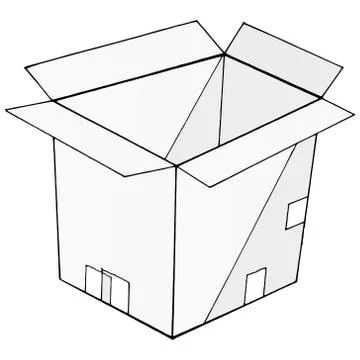 Open cardboard box. Vector illustration of a packing cardboard box. Hand draw Stock Illustration
