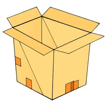 Open cardboard box. Vector illustration of a packing cardboard box. Hand draw Stock Illustration