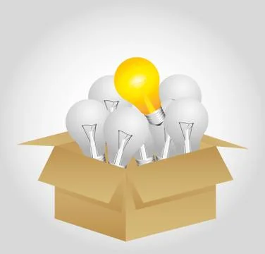 Open cardboard box whit bulbs, isolated on white background Stockillustratie